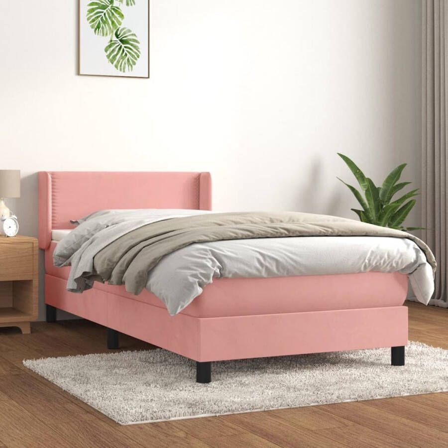 The Living Store Boxspringbed fluweel roze 203 x 93 x 78 88 cm pocketvering matras middelharde ondersteuning huidvriendelijk topmatras