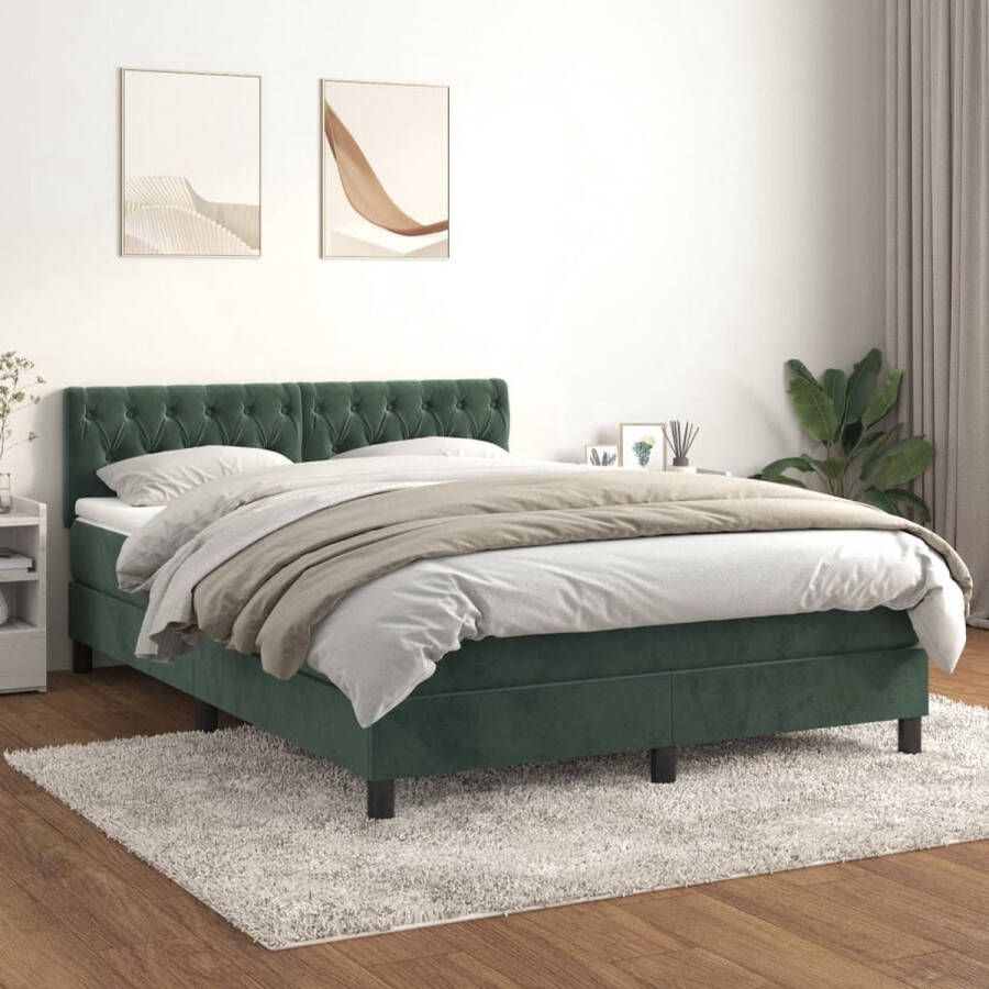 The Living Store Boxspringbed Fluweel Pocketvering Middelhard Donkergroen 203x144x78 88 cm Boxspringbed Fluweel Bed Donkere Groene Bed Tweepersoons Bed Pocketveer Matras - Foto 2