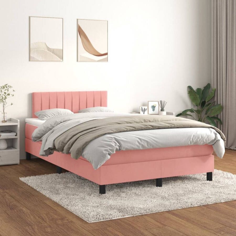 The Living Store Boxspringbed Fluwelen stof Verstelbaar hoofdbord Pocketvering matras Middelharde ondersteuning Huidvriendelijk topmatras Roze 203 x 120 x 78 88 cm 100% polyester