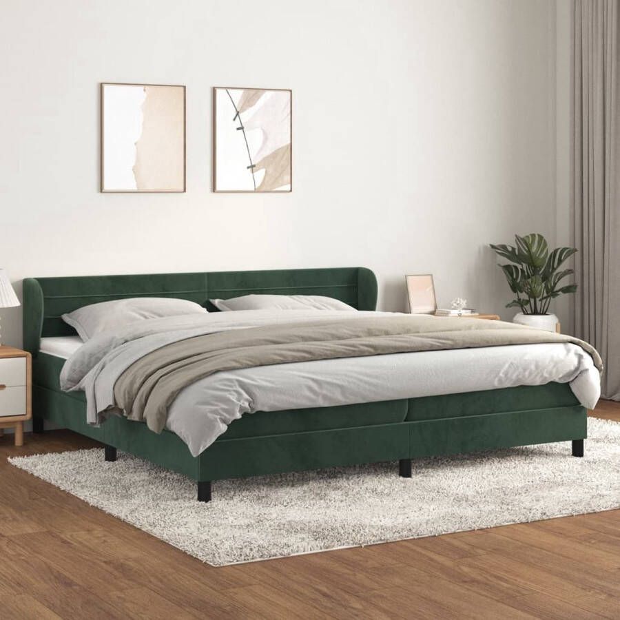 The Living Store Boxspringbed Fluwelen XL Donkergroen 203 x 203 x 78 88 cm Pocketvering Boxspringbed Fluweel Bed Donkere Kleuren Bed Groot Boxspringbed Luxe Bed