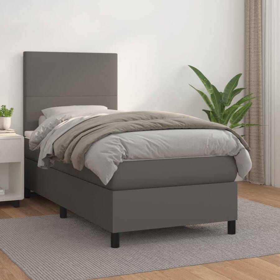The Living Store Boxspring met matras kunstleer grijs 90x190 cm Boxspring Boxsprings Bed Slaapmeubel Boxspringbed Boxspring Bed Tweepersoonsbed Bed Met Matras Bedframe Ledikant Bed Met Hoofdbord