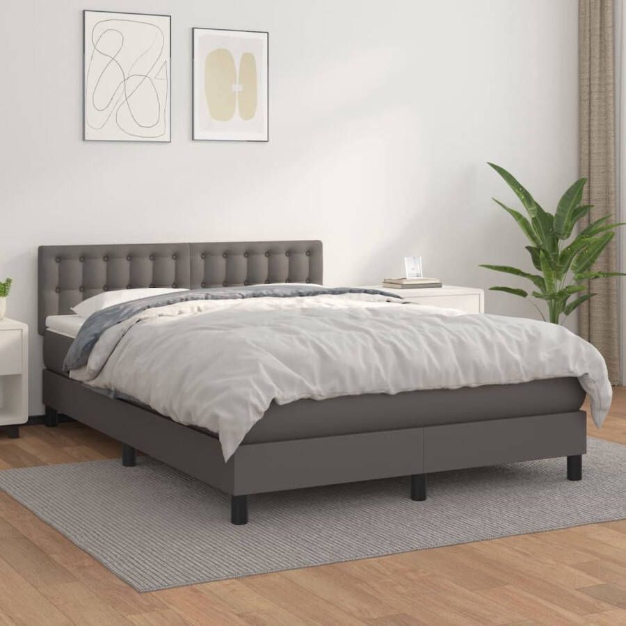 The Living Store Boxspringbed grijs kunstleer 193 x 144 cm verstelbaar hoofdbord pocketvering matras medium-firm ondersteuning huidvriendelijk topmatras