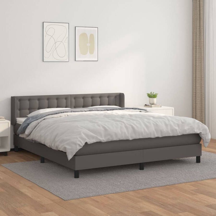 The Living Store Boxspringbed Grijs Kunstleer 203x163x78 88 cm Verstelbaar hoofdbord Pocketvering matras Middelharde ondersteuning Huidvriendelijk topmatras