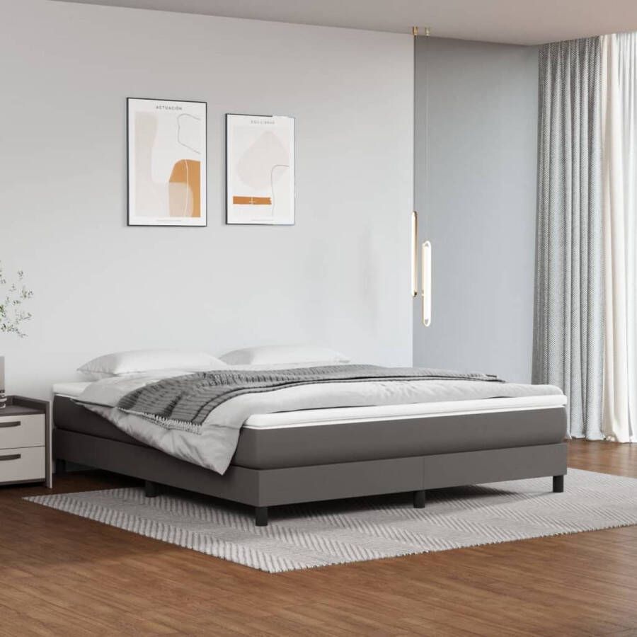 The Living Store Boxspringbed Grijs Kunstleren Bedframe Pocketvering Matras Huidvriendelijk Topmatras 203x180x25 cm Boxspringbed Grijs Bed Frame Kunstleder Bed Pocketveer Matras Topper