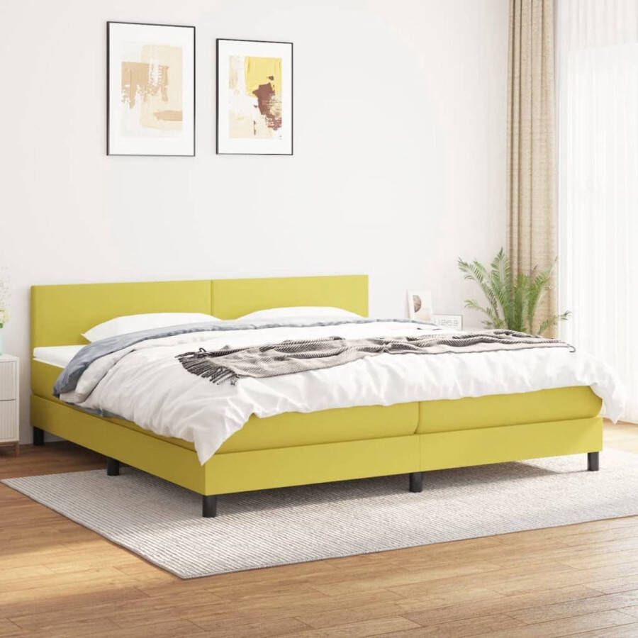 The Living Store Boxspringbed Groen 203 x 200 x 78 88 cm Pocketvering matras Middelharde ondersteuning Huidvriendelijk topmatras