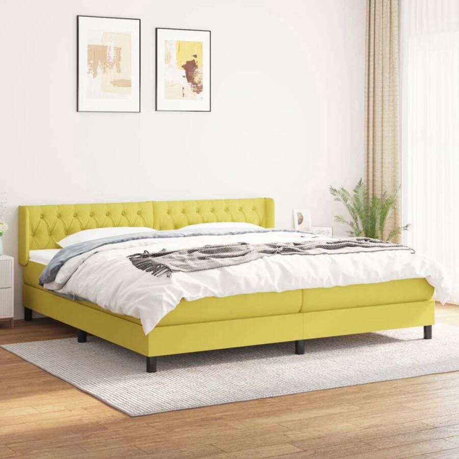 The Living Store Boxspringbed Groen 203x203x78 88cm Pocketvering Matras Middelharde Ondersteuning Huidvriendelijk Topmatras