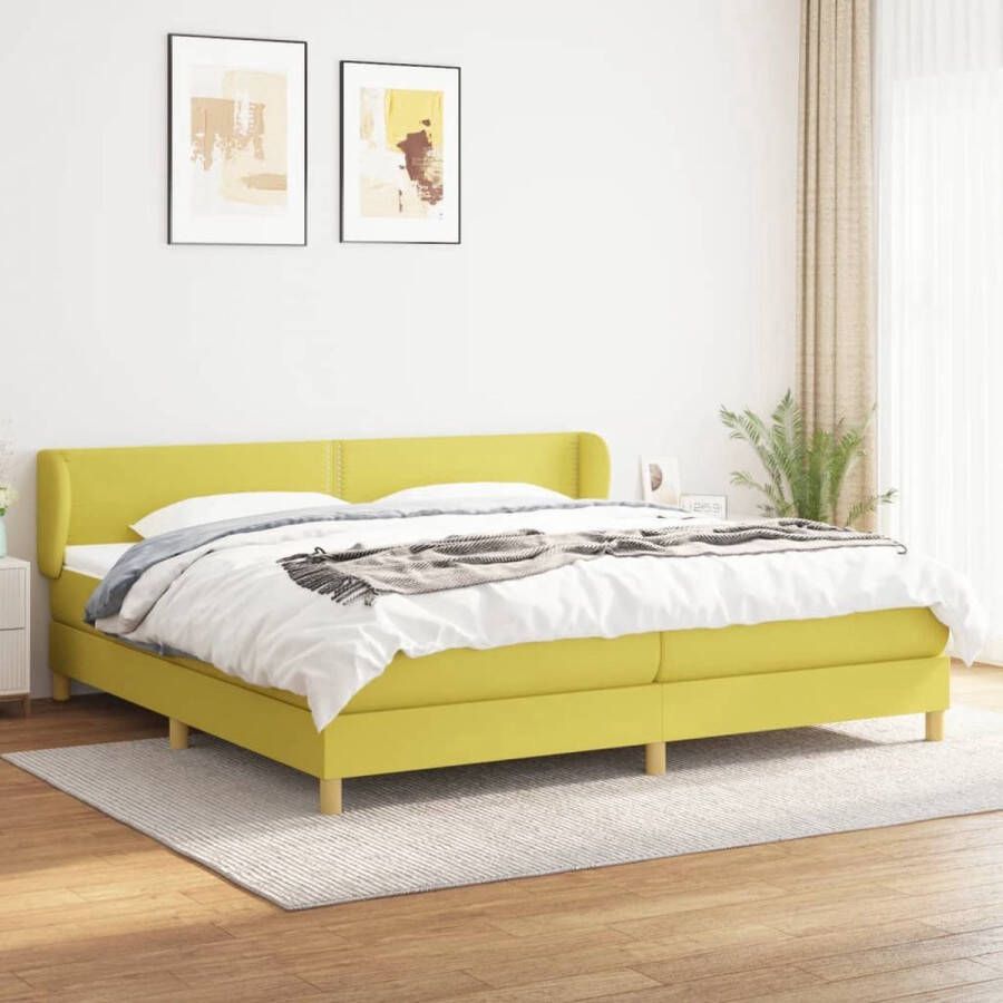 The Living Store Boxspringbed Groen Stof 203 x 203 x 78 88 cm Pocketvering matras Middelharde ondersteuning Huidvriendelijk topmatras