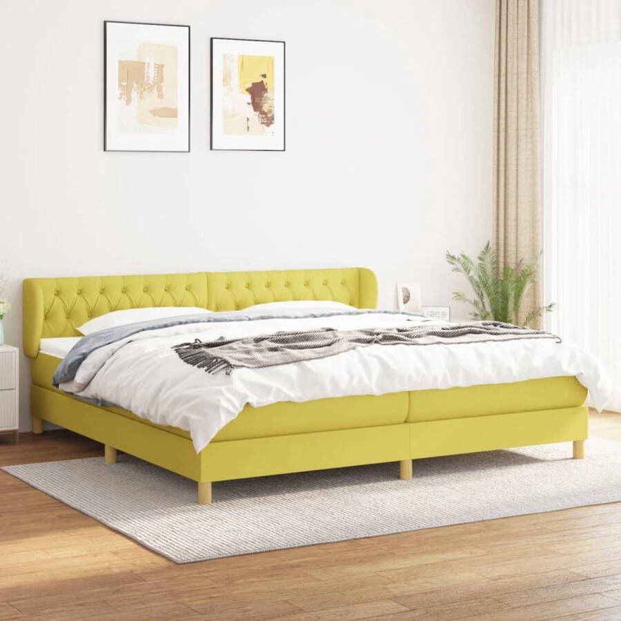 The Living Store Boxspringbed Groen Stof 203 x 203 x 78 88 cm Pocketvering Matras Middelharde Ondersteuning Huidvriendelijk Topmatras