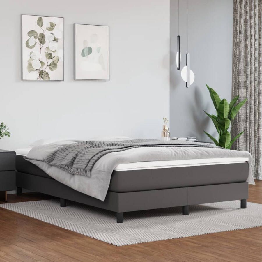 The Living Store Boxspringbed Kunstlederen Bedframe Pocketvering Matras Middelharde Ondersteuning Huidvriendelijk Topmatras Grijs 193x140x25cm (LxBxH)