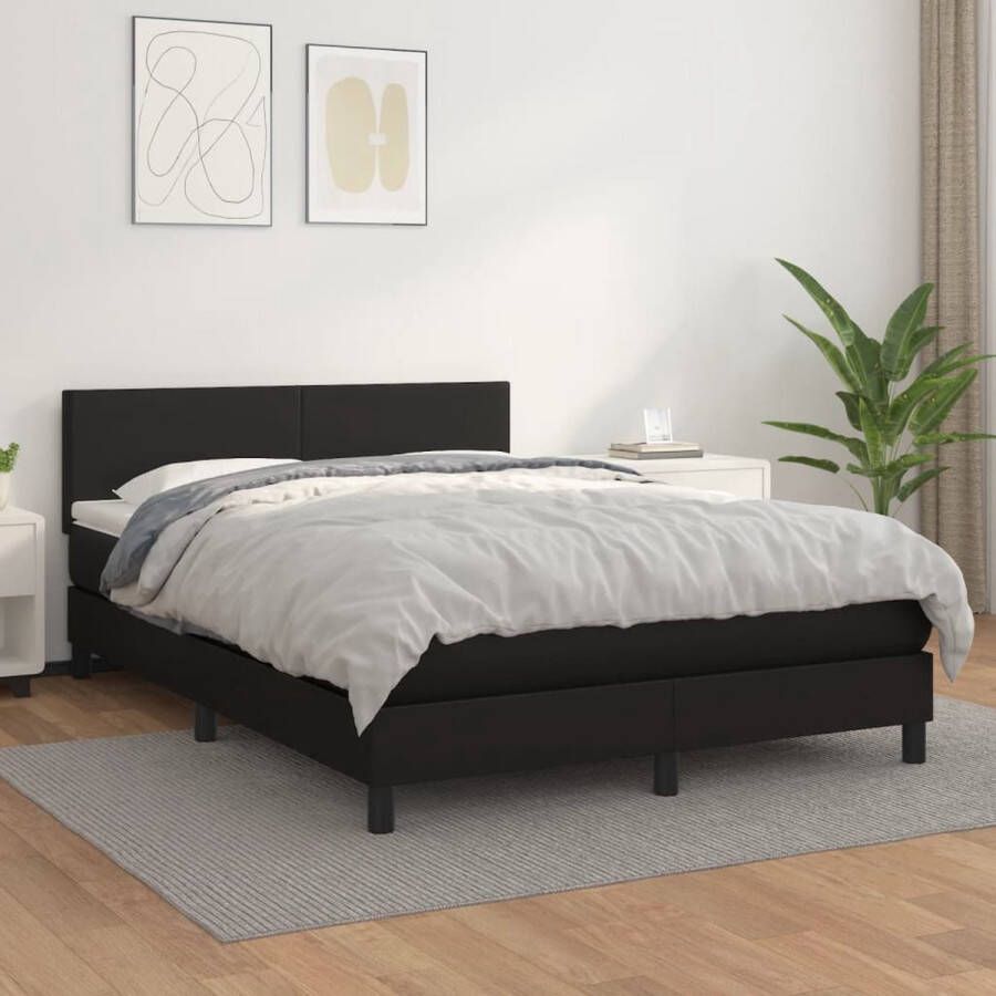 The Living Store Boxspringbed Luxe Kunstleren Bed Pocketvering Matras Middelharde Ondersteuning Huidvriendelijk Topmatras Zwart 193x147x118 128cm Boxspringbed Boxspring Lederlook Kunstleder Tweepersoonsbed