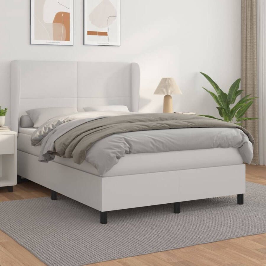 The Living Store Boxspringbed Kunstleer 193x147x118 128 cm Pocketvering matras Middelharde ondersteuning Huidvriendelijk topmatras Boxspring Bed Frame Boxsprings Lederlook Wit Bed