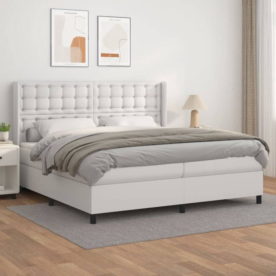 The Living Store Boxspring met matras kunstleer wit 200x200 cm Boxspringbed Kunstleder Bed Tweepersoons Bed Groot Bed Wit Bed - Foto 2