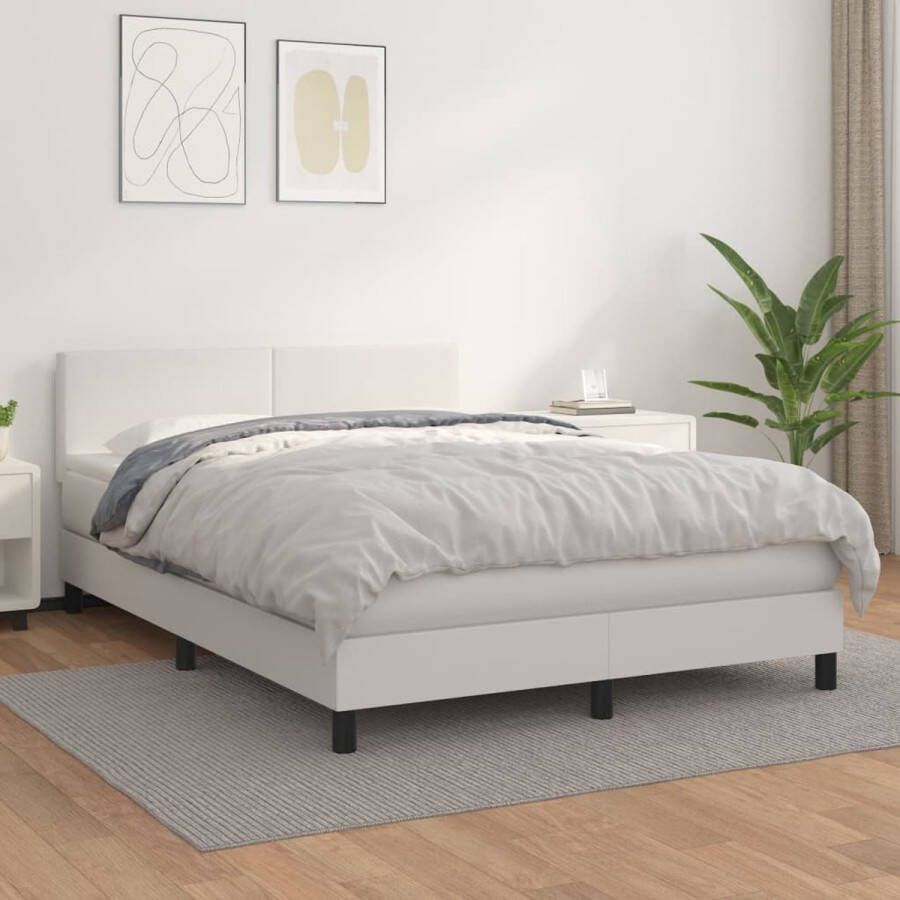 The Living Store Boxspringbed Kunstleer Bed 203x144x78 88 cm Pocketvering Matras 140x200x20 cm Huidvriendelijke Topmatras 140x200x5 cm Wit