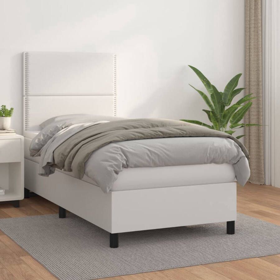 The Living Store Boxspringbed Kunstleer Bed en Matras (90x190) Duurzaam en Comfortabel Boxspringbed Boxspring Bed Frame Kunstleder Bed Wit Bed