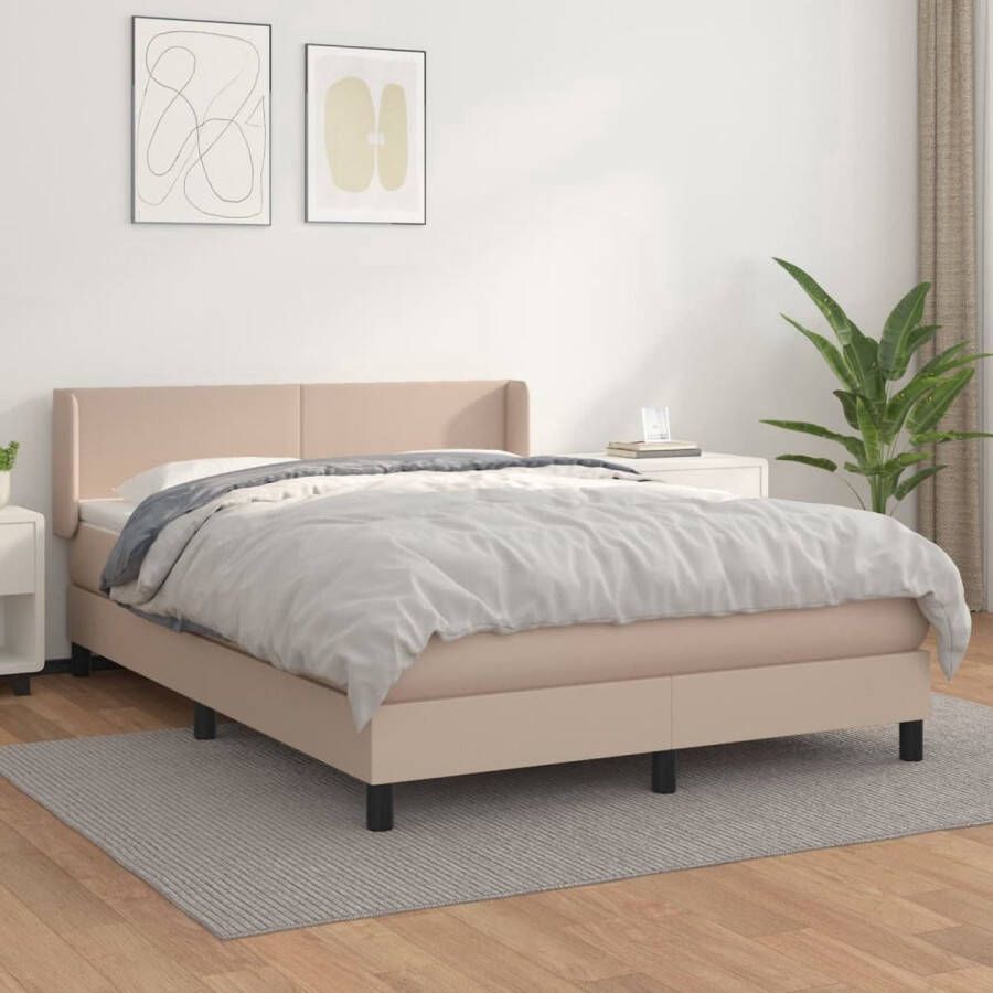 The Living Store Boxspring met matras kunstleer cappuccinokleurig 140x200 cm Boxspringbed Kunstleder Bed Pocketveer Matras Bruine Bed Tweepersoons Bed - Foto 2