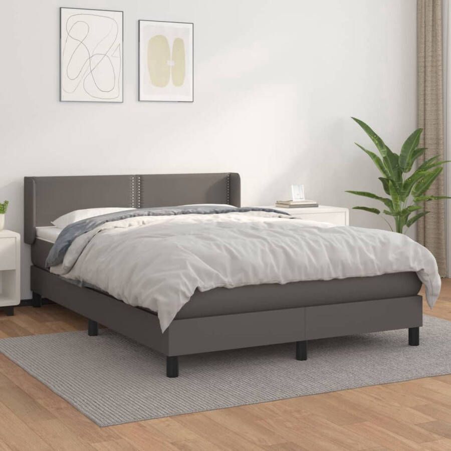 The Living Store Boxspringbed Kunstleer Pocketvering matras Middelharde ondersteuning Huidvriendelijk topmatras Grijs 203x147x78 88 cm