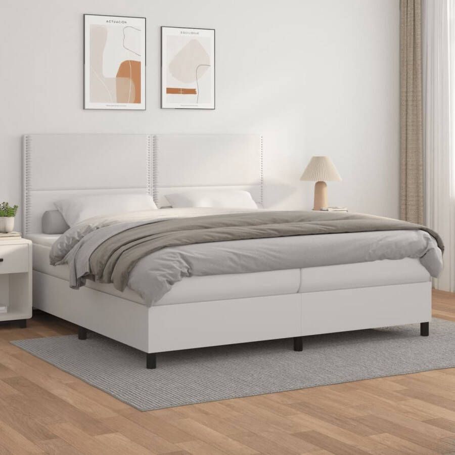 The Living Store Boxspringbed Kunstleer Pocketvering Middelhard 203x200x118 128 cm Inclusief 2 matrassen en topmatras