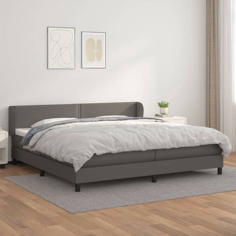 The Living Store Boxspring met matras kunstleer grijs 200x200 cm Boxspringbed Kunstleder Bed Pocketveer Matras Middelhard Matras Tweepersoonsbed