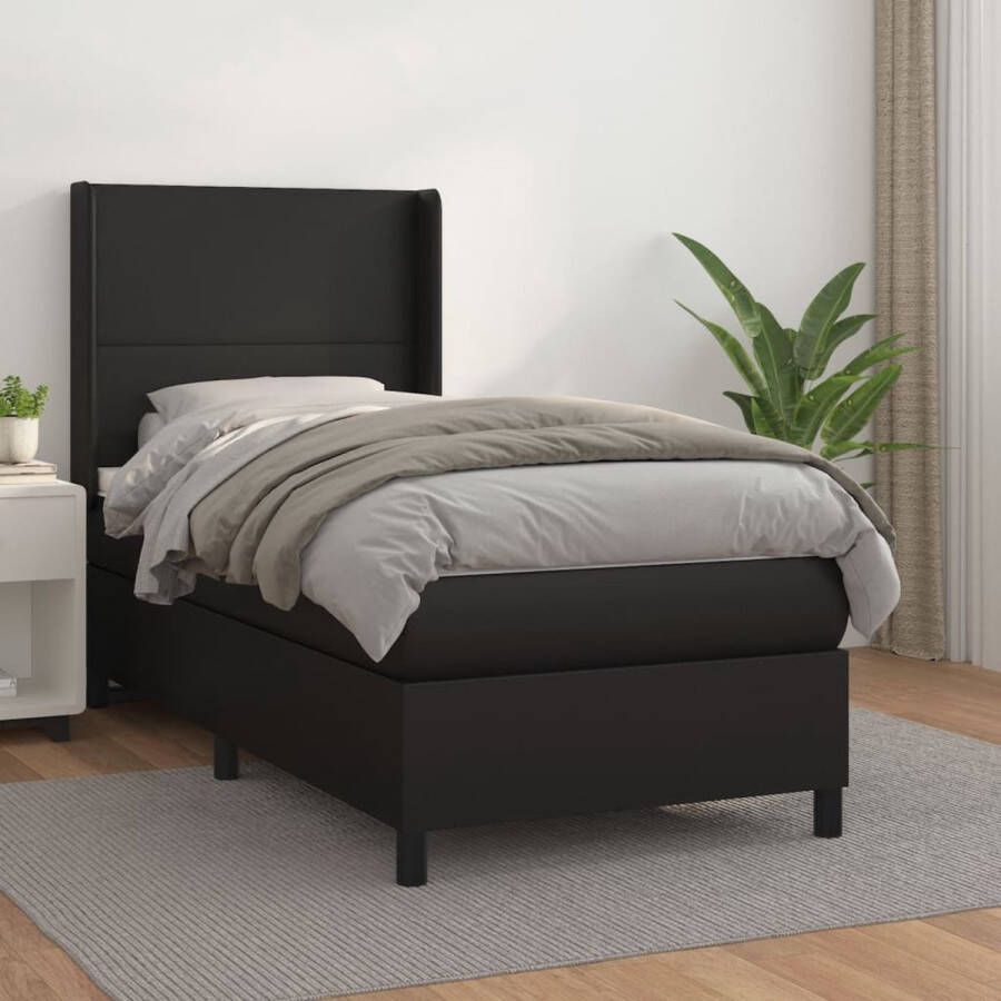 The Living Store Boxspringbed Kunstleer Pocketvering Middelhard 203x93x118 128cm Zwart-wit Incl Hoofdbord en Matrassen Boxspring Boxsprings Bed Frame Tweepersoonsbed Lederlook - Foto 2