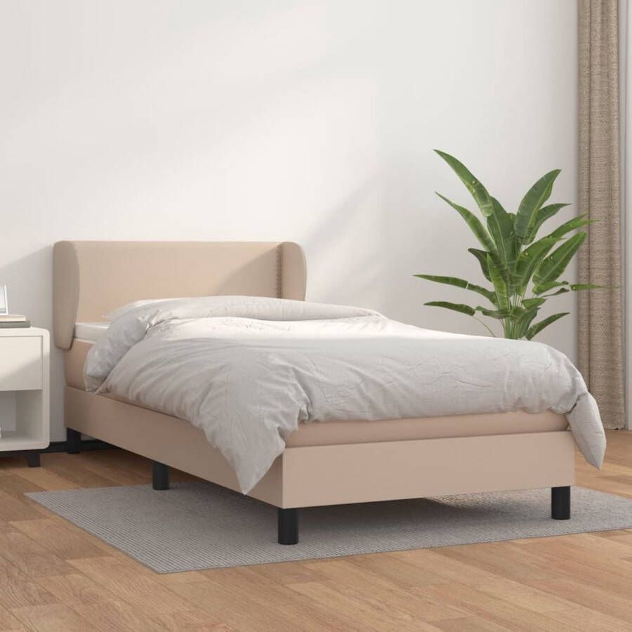 The Living Store Boxspring met matras kunstleer cappuccinokleurig 80x200 cm Boxspringbed Kunstleder Bed Pocketveer Matras Middelhard Matras Tweepersoons Bed