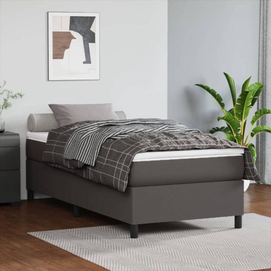 The Living Store Boxspringbed Kunstleer Pocketvering Middelhard Huidvriendelijk Grijze bedframe Wit Grijs bedmatras Wit topmatras Boxspringbed Kunstleder Bed Pocketveer Matras Midden Hard Boxspring Frame