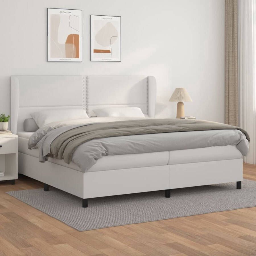 The Living Store Boxspringbed Kunstleer Pocketvering Middelhard Wit Boxspring Slaapcomfort Kunstleder Bed Pocketveer Matras Wit Bed