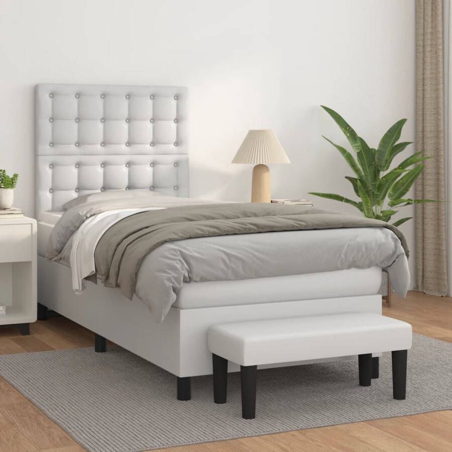 VidaXL Boxspring met matras kunstleer wit 90x200 cm Boxspringbed Boxspring Bed Frame Kunstleder Bed Pocketveer Matras - Foto 2