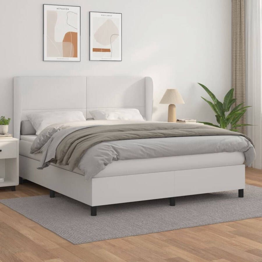 The Living Store Boxspring met matras kunstleer wit 160x200 cm Boxspringbed Kunstleder Bed Boxspring Tweepersoonsbed King Size Bed - Foto 2