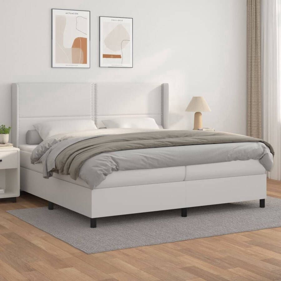 The Living Store Boxspring met matras kunstleer wit 200x200 cm Boxspring Boxsprings Bed Slaapmeubel Boxspringbed Boxspring Bed Tweepersoonsbed Bed Met Matras Bedframe Ledikant Bed Met Hoofdbord