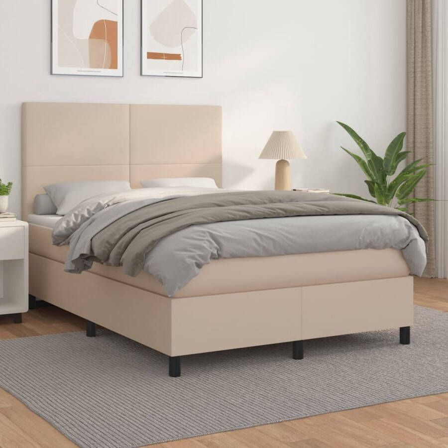 The Living Store Boxspringbed Kunstleer Pocketvering Middelharde Ondersteuning Cappuccino 203x144cm Boxspringbed Kunstleder Bed Pocketveer Matras Middenhard Matras Cappucino