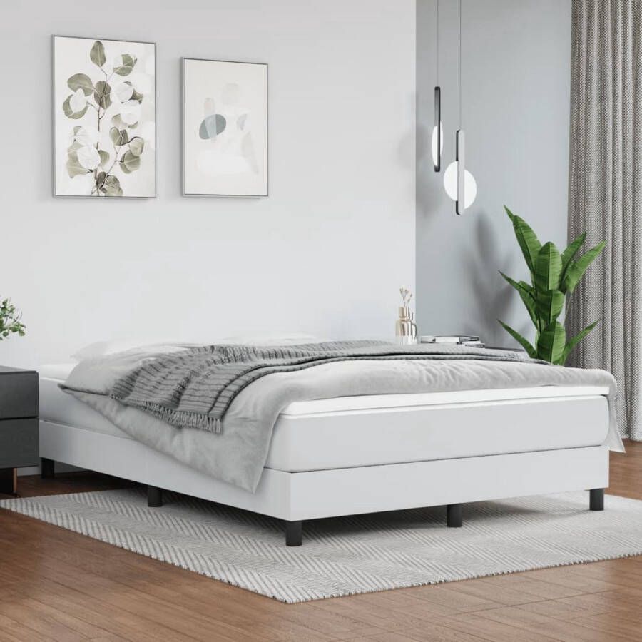 The Living Store Boxspringbed Kunstleer Pocketvering Middelharde ondersteuning Huidvriendelijk 193x140x25cm Wit Boxspringbed Kunstleder Bed Pocketveer Matras Middenhard Slaapkamer Meubels