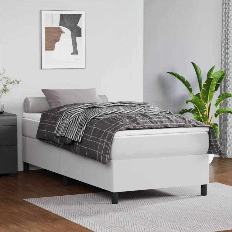 The Living Store Boxspringbed Kunstleer Pocketvering Middelharde ondersteuning Huidvriendelijk Multiplex lattenbodem Wit 193x90x35cm 90x190x20cm 90x190x5cm