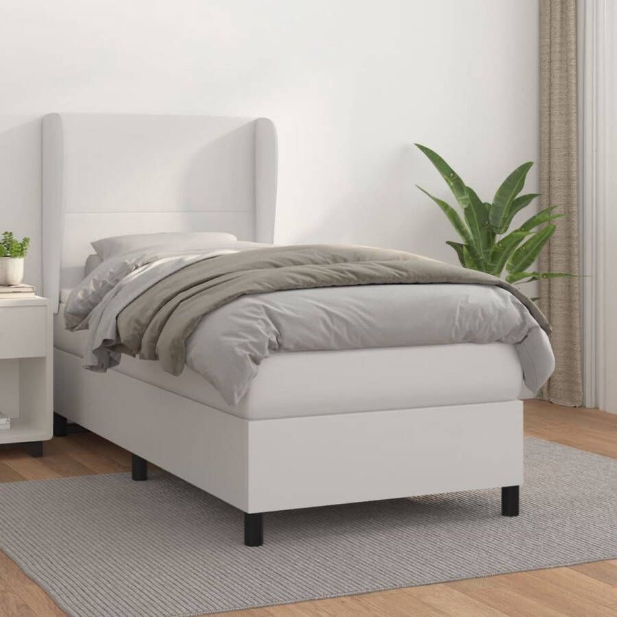 The Living Store Boxspring met matras kunstleer wit 90x190 cm Boxspring Boxsprings Bed Slaapmeubel Boxspringbed Boxspring Bed Tweepersoonsbed Bed Met Matras Bedframe Ledikant Bed Met Hoofdbord