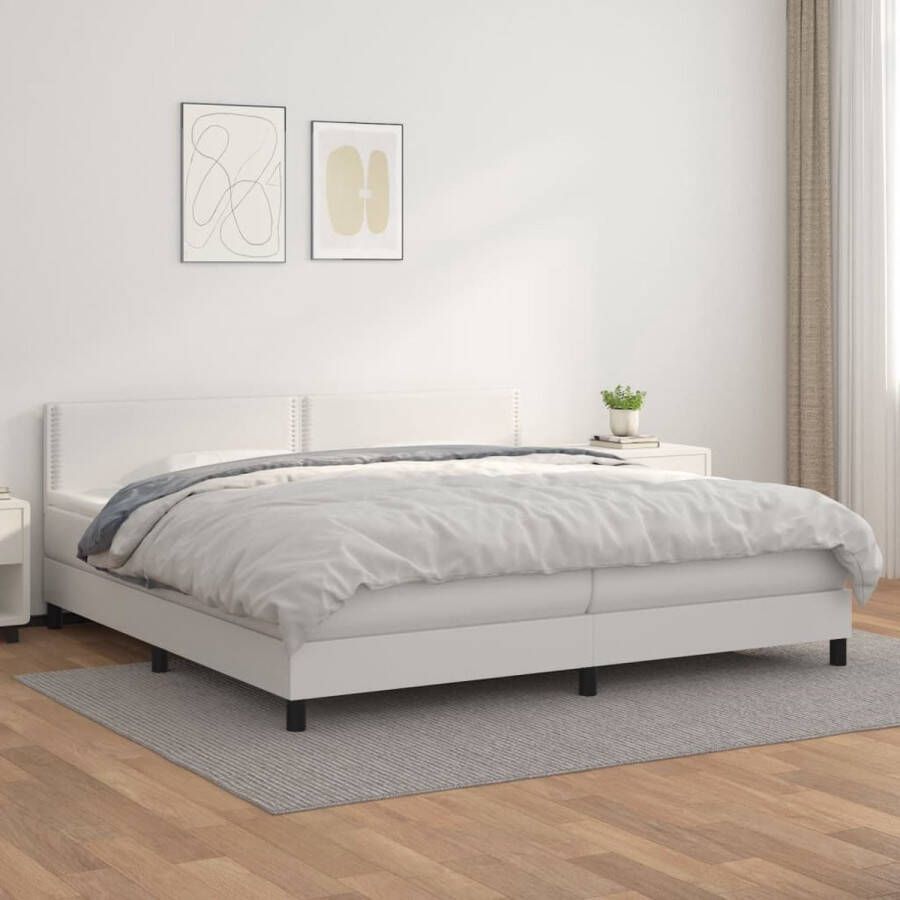 The Living Store Boxspringbed Kunstleer Wit 203x200x78 88cm Pocketvering matras Huidvriendelijk topmatras