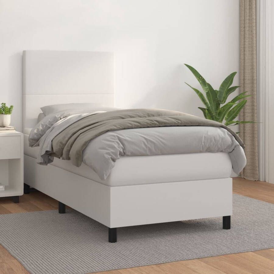 The Living Store Boxspring met matras kunstleer wit 90x200 cm Boxspring Boxsprings Bed Slaapmeubel Boxspringbed Boxspring Bed Tweepersoonsbed Bed Met Matras Bedframe Ledikant Bed Met Hoofdbord