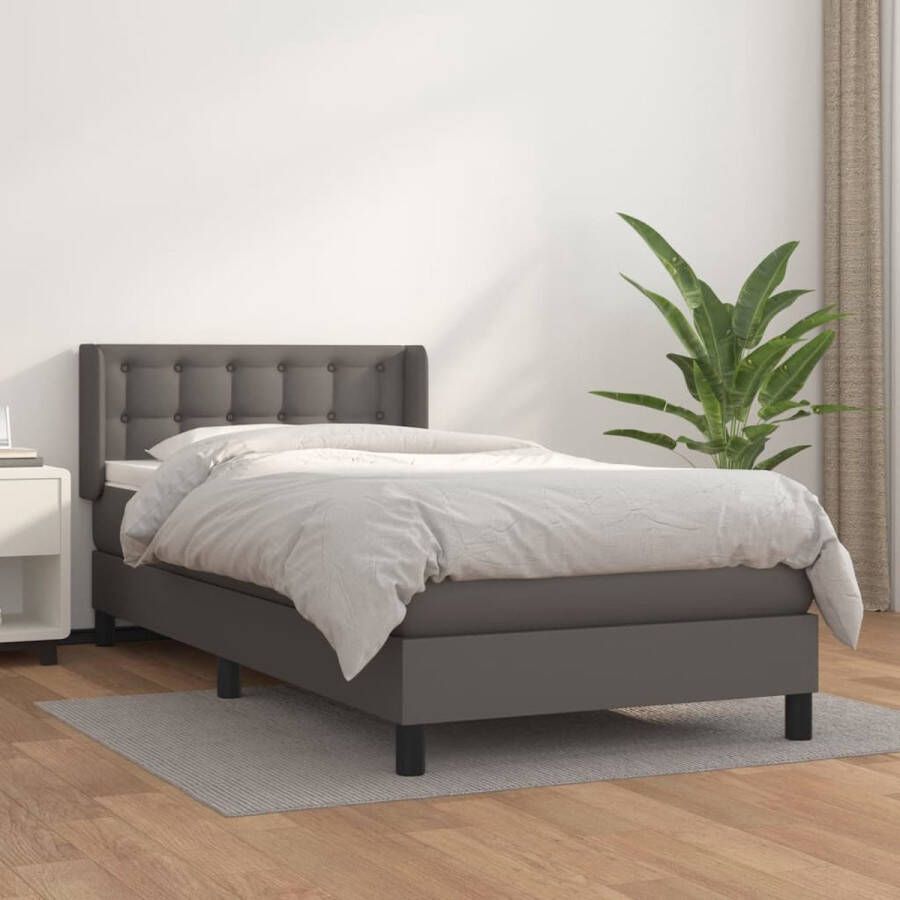 The Living Store Boxspringbed Kunstleren bedframe 203x93x78 88 cm Pocketvering matras Huidvriendelijk topmatras Grijs Maximaal comfort