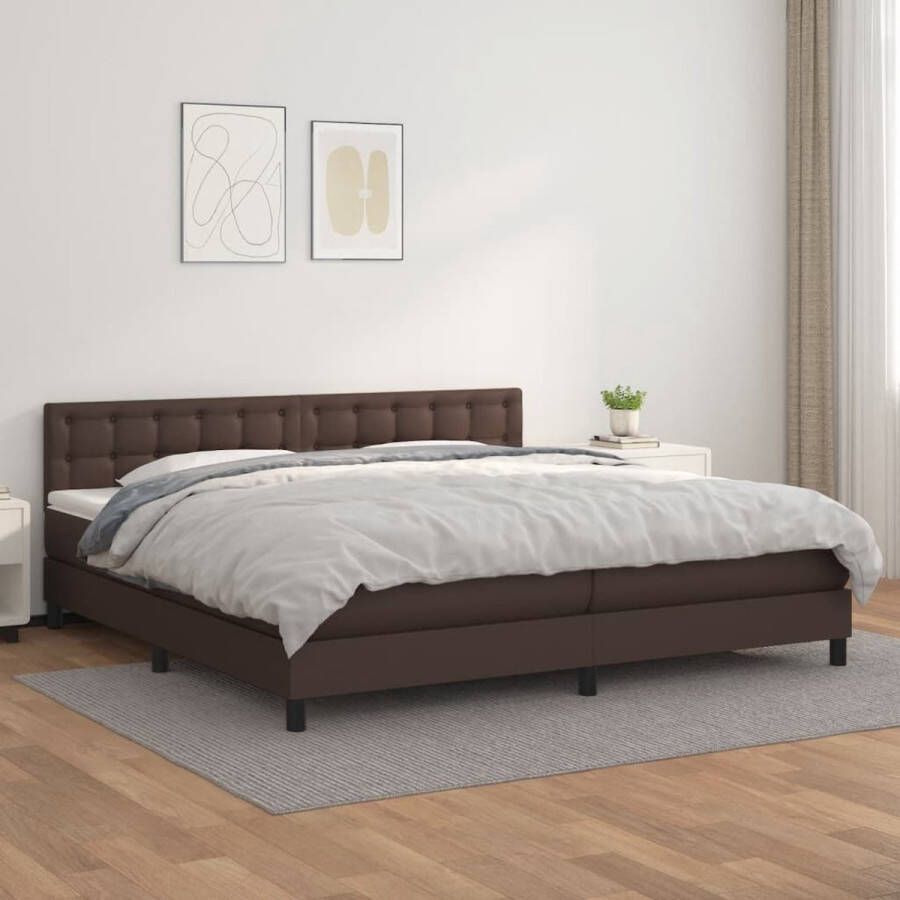 The Living Store Boxspringbed Kunstleren Bedframe bruin 203 x 200 x 78 88 cm Pocketvering matras Huidvriendelijk topmatras