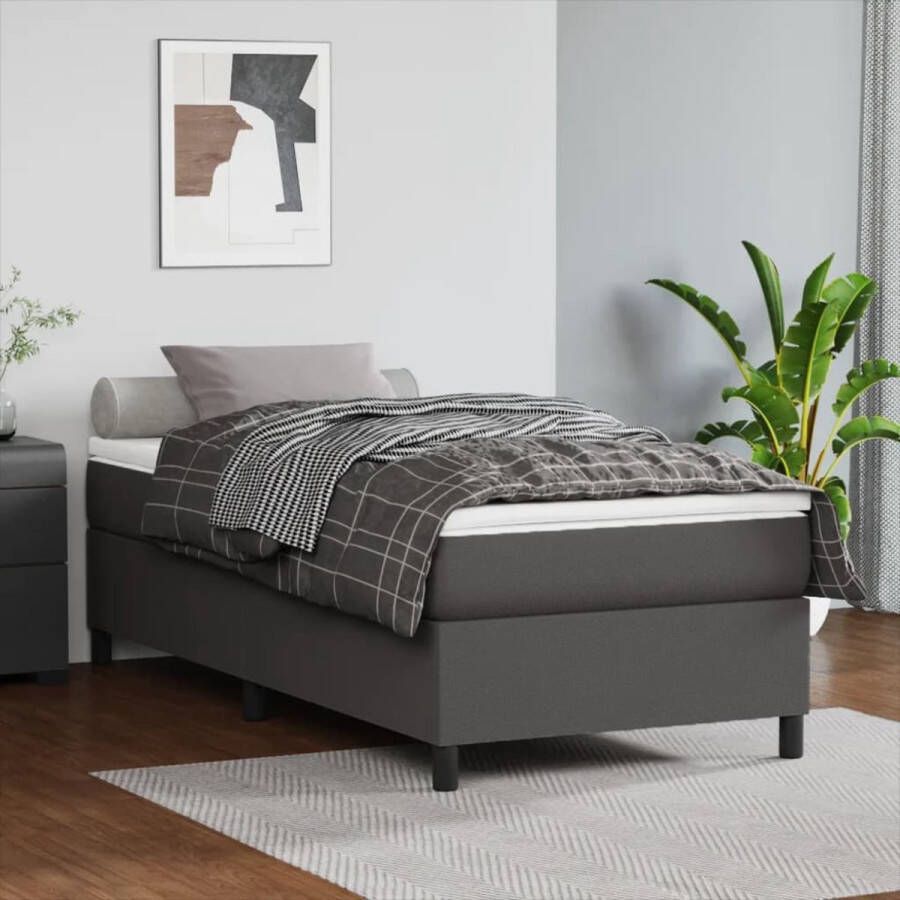 The Living Store Boxspringbed Kunstleren bedframe Pocketvering matras Middelharde ondersteuning Huidvriendelijk topmatras Grijs 203 x 90 x 35 cm Wit en grijs 90 x 200 x 20 cm Inclusief montagehandleiding