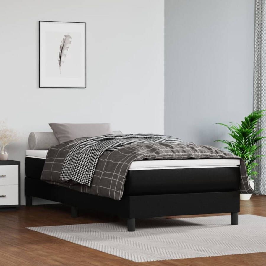 The Living Store Boxspringbed Kunstleren bedframe pocketvering matras middelharde ondersteuning huidvriendelijk topmatras zwart 193x90x25cm