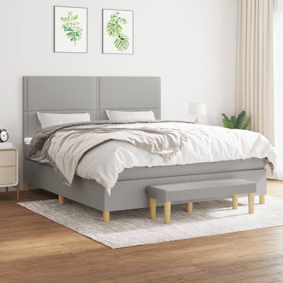 The Living Store Boxspringbed Lichte Grijs 203 x 180 x 118 128 cm Hoogte verstelbaar Pocketvering matras Middelharde ondersteuning Huidvriendelijk topmatras Multifunctioneel bankje