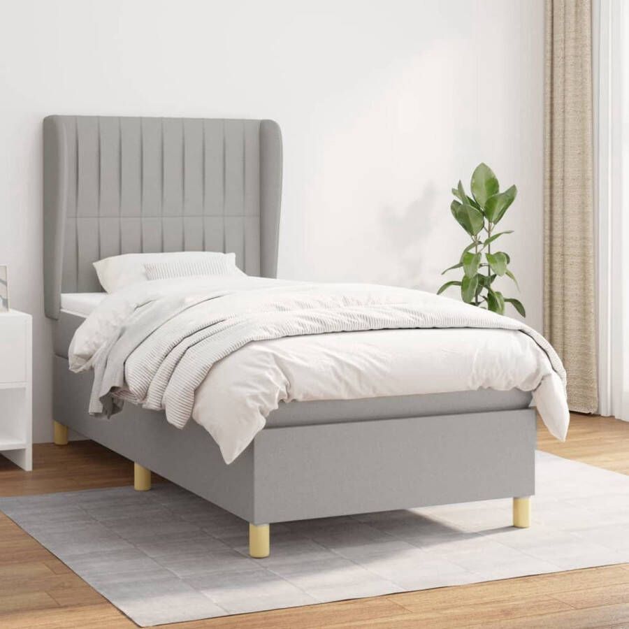 The Living Store Boxspringbed lichtgrijs 203x103x118 128 cm pocketvering middelharde ondersteuning inclusief matras en topmatras Boxspringbed Boxspring Slaapkamer Meubels Tweepersoonsbed Grijs Bed