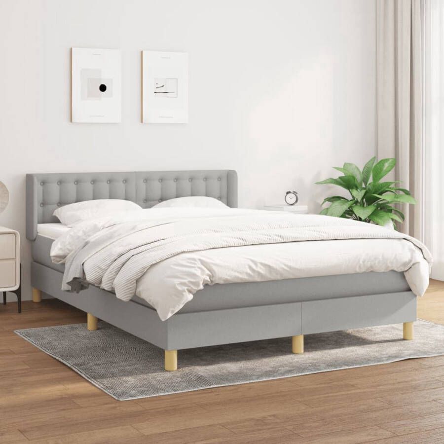 The Living Store Boxspringbed Lichtgrijs 203x147x78 88 cm Duurzaam Stof Verstelbaar Hoofdbord Pocketvering Matras Middelharde Ondersteuning Huidvriendelijk Topmatras
