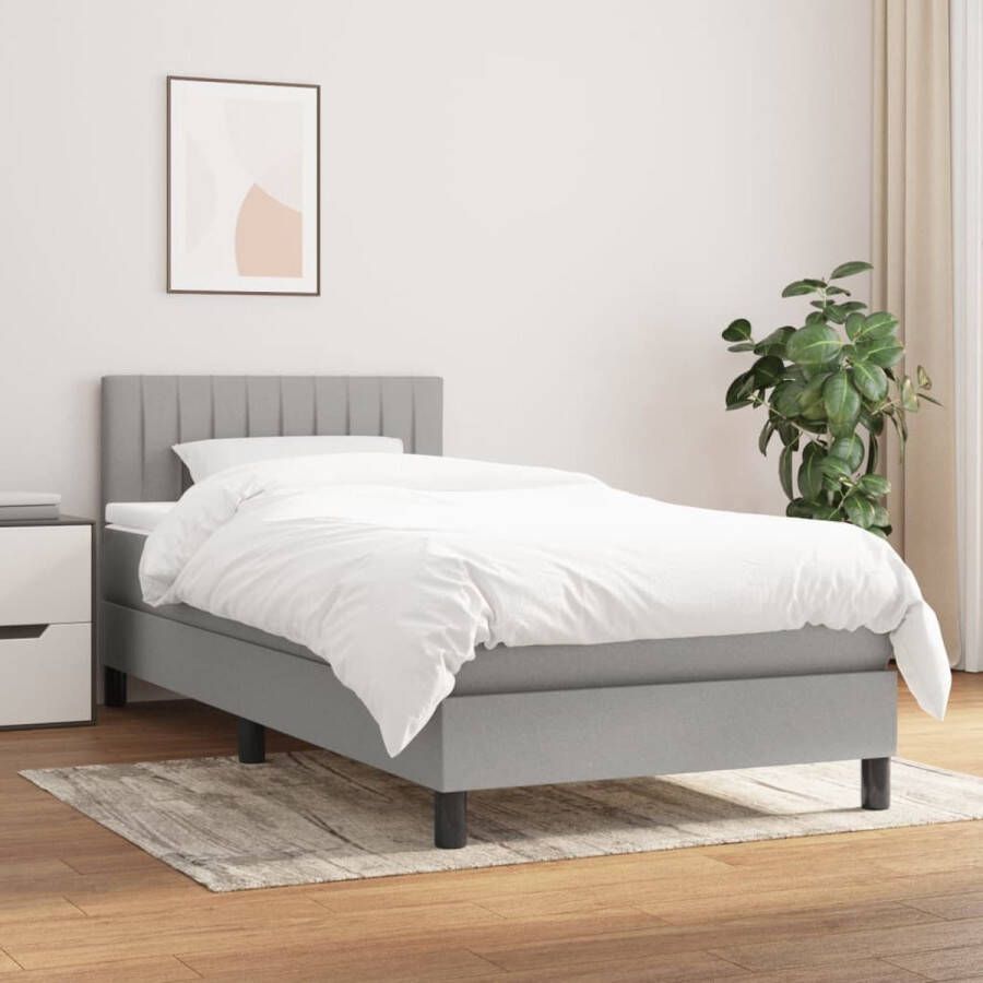 The Living Store Boxspringbed Lichtgrijs 203x90x78 88 cm Pocketvering matras Middelharde ondersteuning Boxspringbed Boxspring Tweepersoonsbed Grijs Bed Pocketed Spring Mattress
