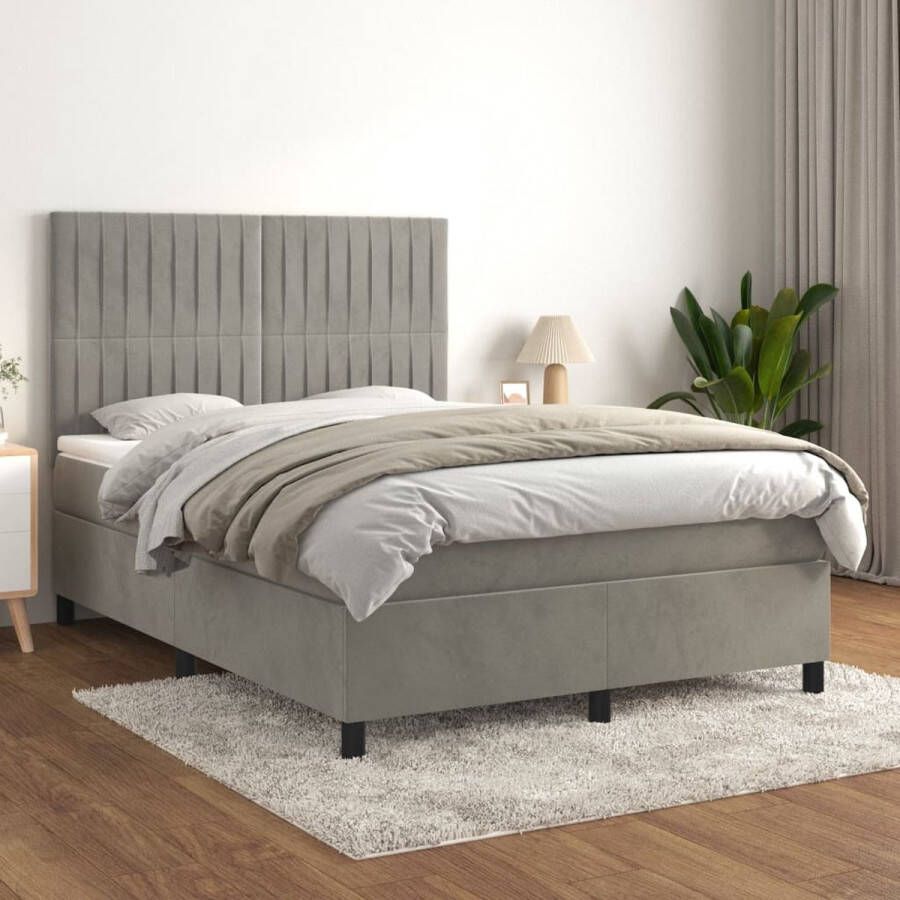 The Living Store Boxspringbed Comfort Bed 193 x 147 x 78 88 cm Fluwelen Materiaal Verstelbaar Hoofdbord Pocketvering Matras Middelharde Ondersteuning Huidvriendelijk Topmatras Kleur- lichtgrijs Incl Montagehandleiding