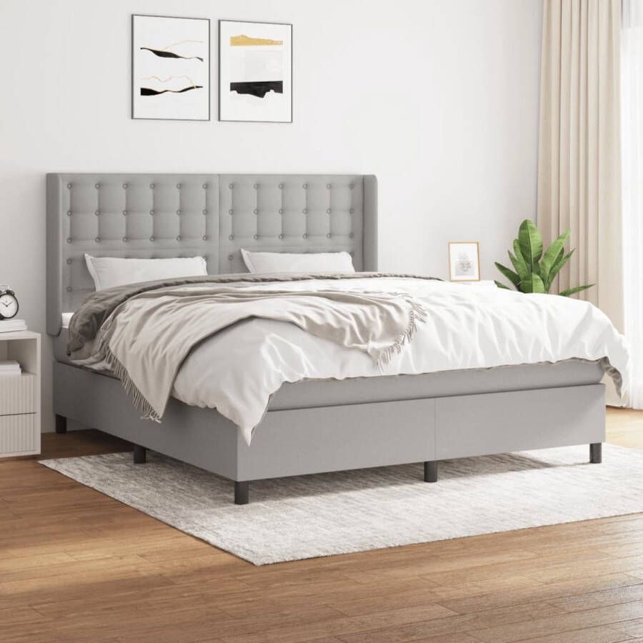 The Living Store Boxspringbed Light Grey 203 x 183 x 118 128 cm Pocketvering Medium Firm Breathable Adjustable Headboard Skin-Friendly Top Mattress Boxspringbed Boxspring Slaapcomfort Tweepersoonsbed King Size Bed - Foto 2