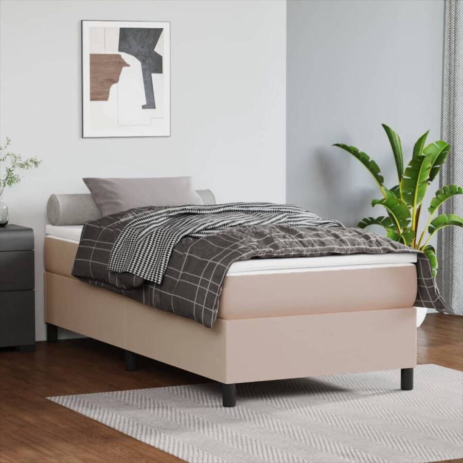 The Living Store Boxspringbed Luxe 203 x 90 x 35 cm Duurzaam kunstleer Pocketvering matras Middelharde ondersteuning Huidvriendelijk topmatras Cappuccino 1 x bedframe 1 x matras 1 x topmatras