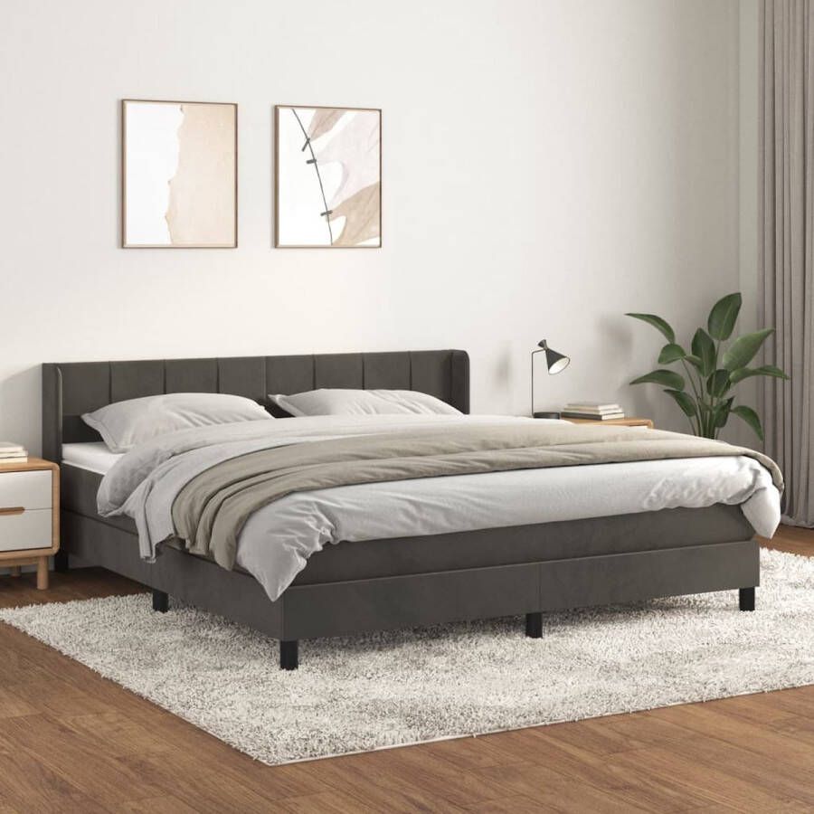 The Living Store Boxspringbed Luxe Bed 180 x 200 cm Fluweel Donkergrijs Boxspringbed Luxe Bed Velvet Bed Grijs Bed Tweepersoonsbed