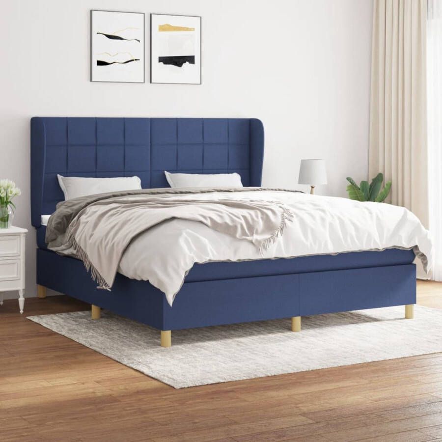 The Living Store Boxspringbed Luxe blauwe stoffen bekleding Comfortabele pocketvering matras Verstelbaar hoofdbord Hygiënische en huidvriendelijke topmatras 160 x 200 cm