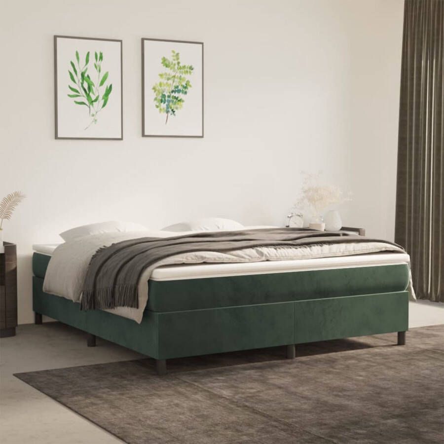 The Living Store Boxspringbed Luxe Zacht Fluweel Pocketvering Middelharde Ondersteuning Huidvriendelijk Topmatras Multiplex Lattenbodem Donkergroen 203x180x35 cm