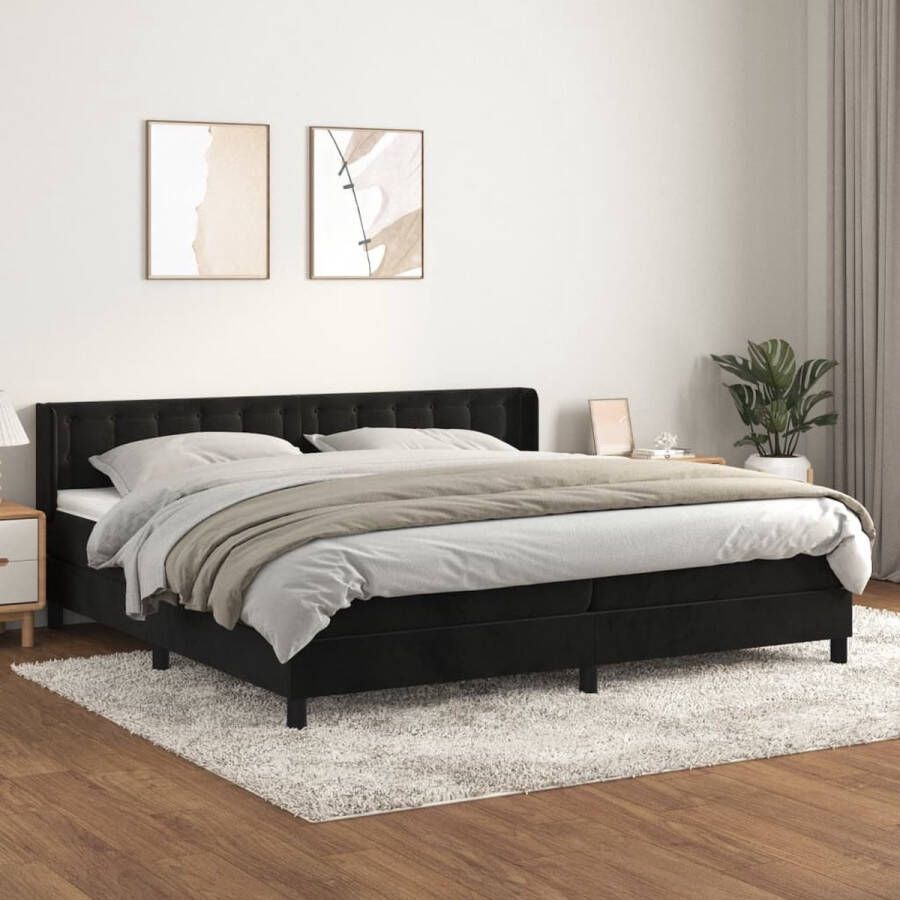 The Living Store Boxspringbed Luxe Zwart Fluweel 203x203cm Pocketvering Middelharde Ondersteuning Huidvriendelijk Boxspringbed Boxspring Tweepersoonsbed Velvet Bed Zware Boxspring - Foto 2